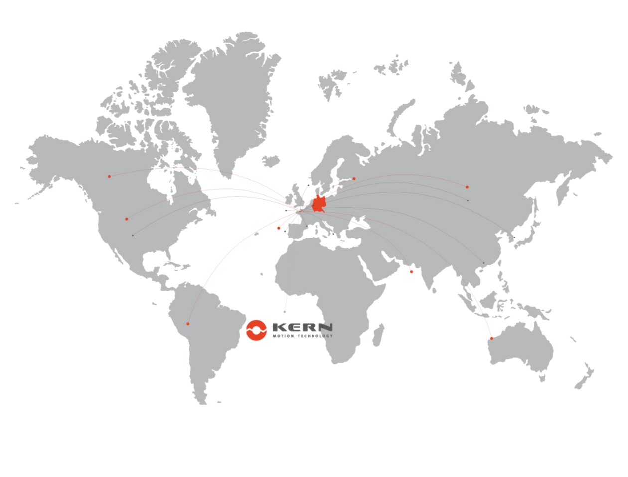 Weltkarte mit Standort von Kern Antriebstechnik markiert